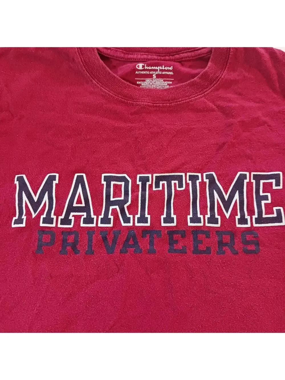 Vintage Champion Authentic Maritime Privateers Men's Red Cotton T-Shirt Small - Picture 5 of 13